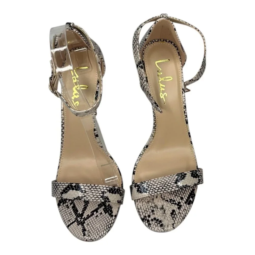 Lulus Elsi Beige Snake Strap Heels NW/OT or box Size 8 1/2 - Picture 2 of 14
